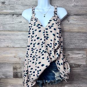 Entro Dot Print V Neck Racer Back Flowy Top with 2 Button Neck Detail Medium 💗